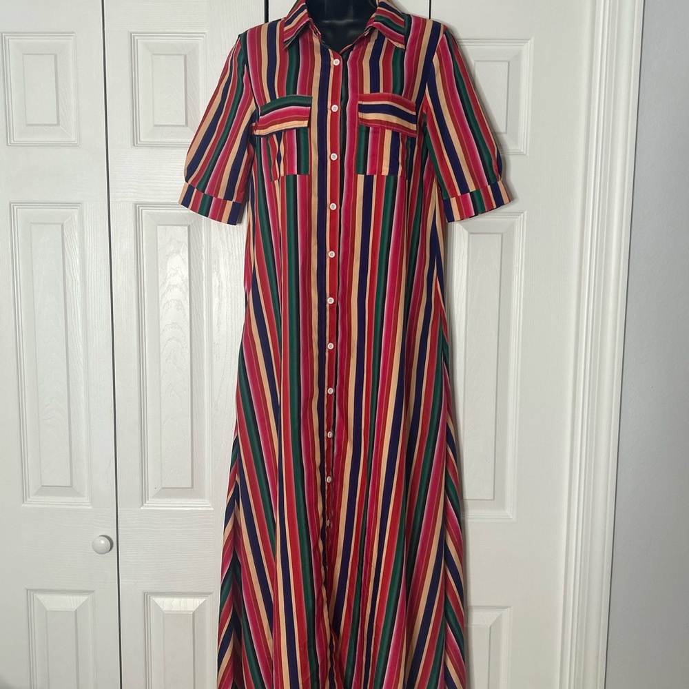 Striped Multicolor Button-Down Maxi Dress